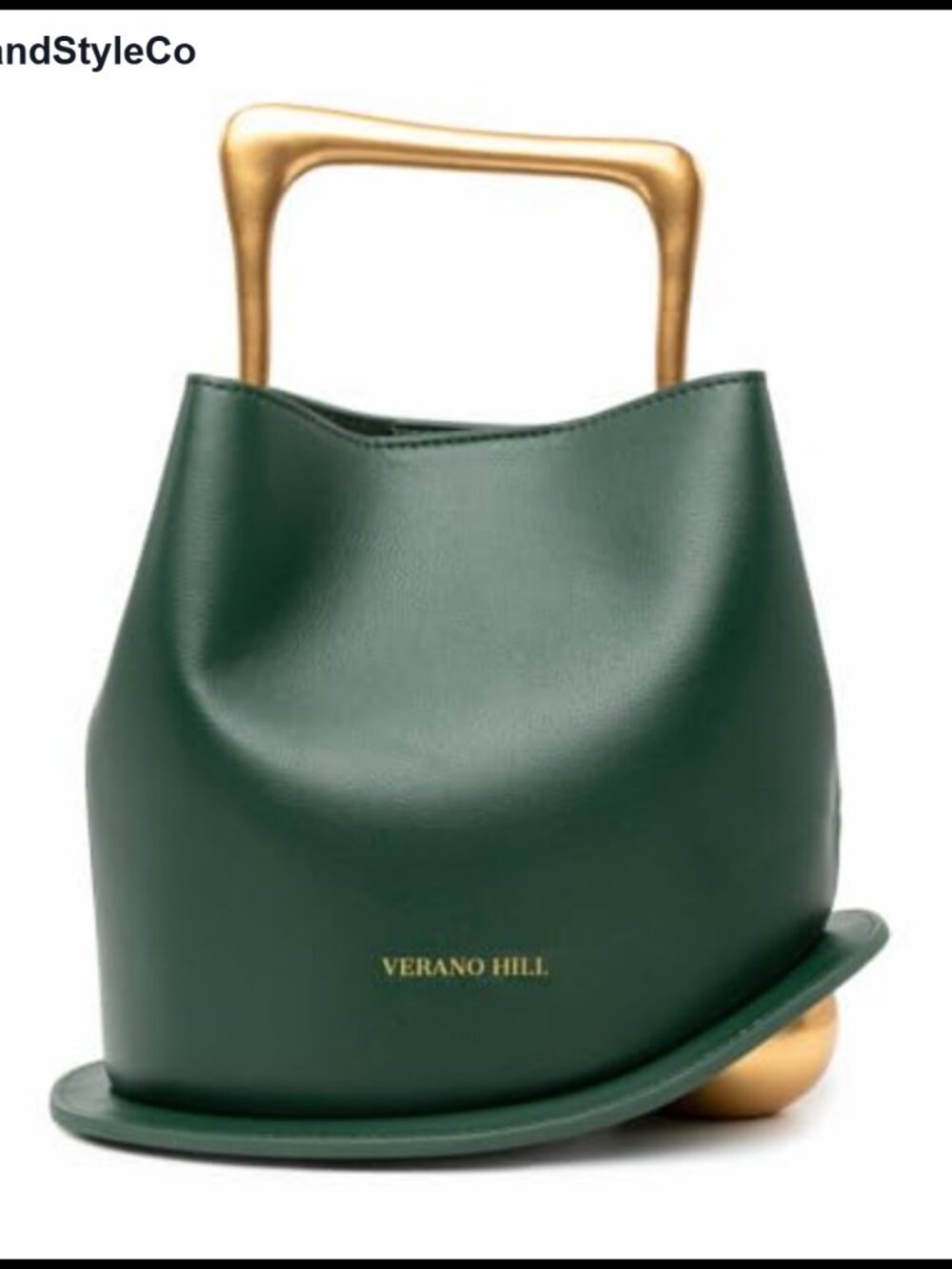 Genuine Leather Handbag with Geometric Handle Rounded Ball Base Detachable Strap